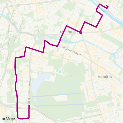 BVG 🅢 Ostbahnhof (Berlin) ↔︎ 🅢+🅤 Tempelhof (Berlin) map