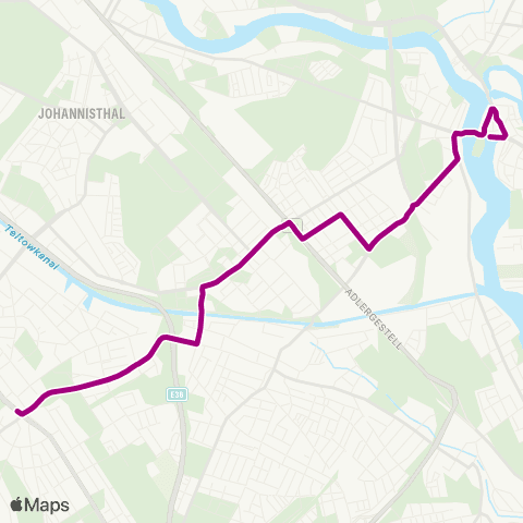 BVG 🅤 Rudow (Berlin) ↔︎ 🅢 Adlershof (Berlin) map