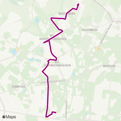 BVG Zentralfriedhof (Berlin) ↔︎ Siedlung Wartenberg map