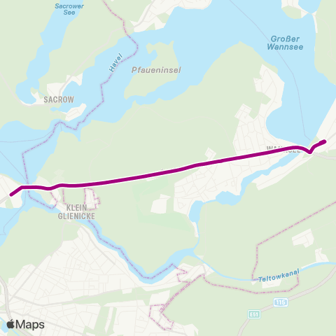BVG Glienicker Brücke ↔︎ 🅢 Wannsee Bhf (Berlin) map