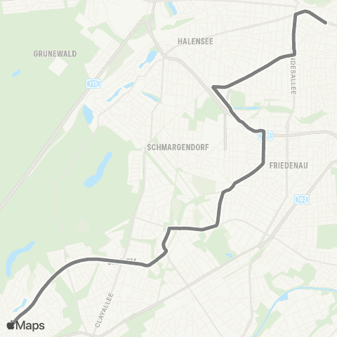 BVG 🅢 Mexikoplatz (Berlin) ↔︎ 🅤 Wittenbergplatz (Berlin) map
