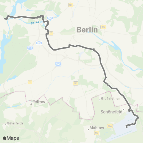 BVG Flughafen Ber ↔︎ 🅤 Rudow (Berlin) map