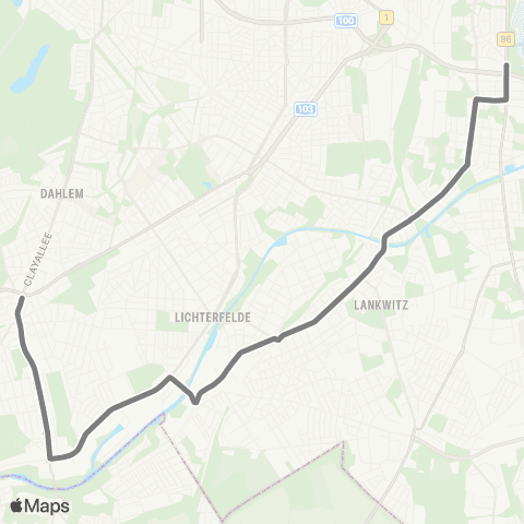 BVG Zehlendorf Eiche (Berlin) ↔︎ 🅢+🅤 Tempelhof (Berlin) map