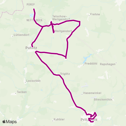 prignitzbus Alte Post ↔︎ Alte Post map