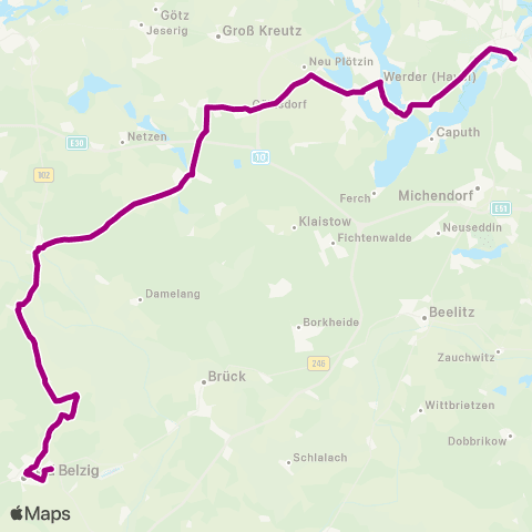 regiobus Potsdam Mittelmark 🅢 Potsdam Hbf ↔︎ Golzow map