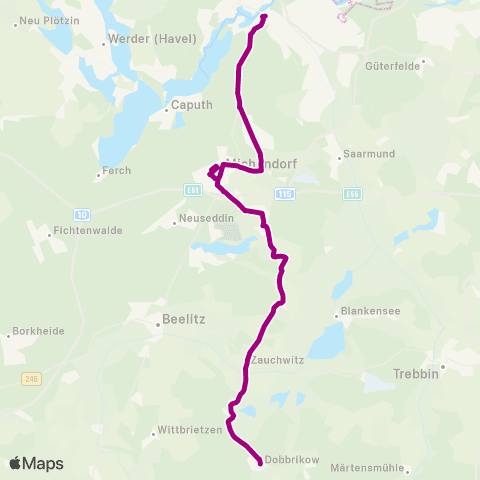 regiobus Potsdam Mittelmark Michendorf-West ↔︎ 🅢 Potsdam Hbf map