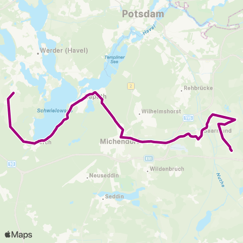 regiobus Potsdam Mittelmark Johannes-Kepler-Platz ↔︎ Wendeplatz map