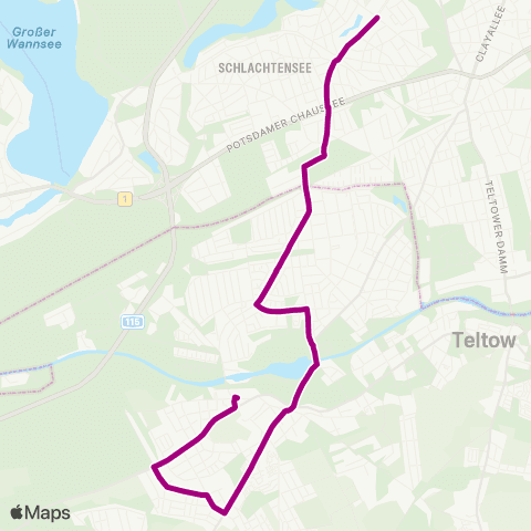 regiobus Potsdam Mittelmark 🅤 Krumme Lanke ↔︎ Stahnsdorf Waldschänke map