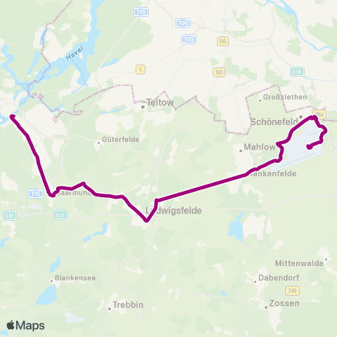 DB Regio Struveshof Bhf ↔︎ Flughafen Ber map