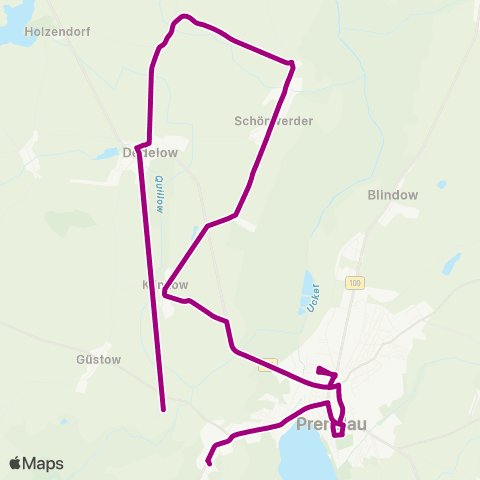 Uckermärkische Verkehrsgesellschaft Dedelow ↔︎ Dedelow - Schönwerder-Prenzlau map