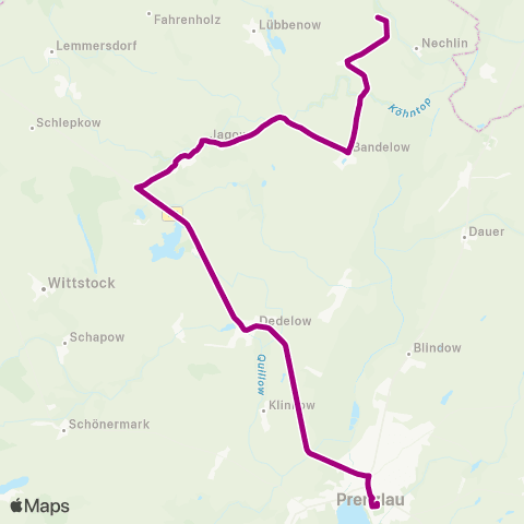 Uckermärkische Verkehrsgesellschaft Dedelow-Kutzerow-Werbelow ↔︎ Kutzerow-Dedelow-Prenzlau map
