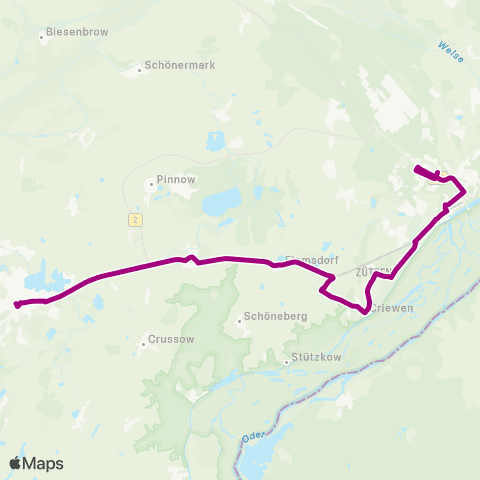Uckermärkische Verkehrsgesellschaft Plusbus Nationalparklinie map