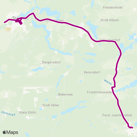 Uckermärkische Verkehrsgesellschaft Joachimsthal ↔︎ Templin map