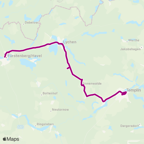 Uckermärkische Verkehrsgesellschaft Fürstenberg ↔︎ Templin map
