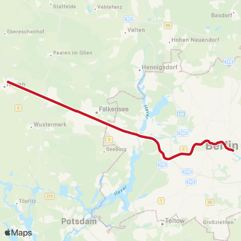 DB Regio 🅢 Spandau Bhf (Berlin) ↔︎ Nauen, map