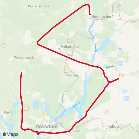 DB Regio 🅢 Potsdam Hbf ↔︎ 🅢+🅤 Gesundbrunnen Bhf (Berlin) map