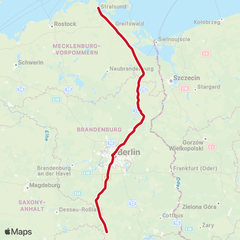 DB Regio Lutherstadt Wittenberg Hbf ↔︎ Stralsund, Hbf map