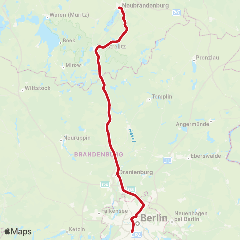 DB Regio 🅢 Südkreuz Bhf (Berlin) ↔︎ Rostock Hbf map