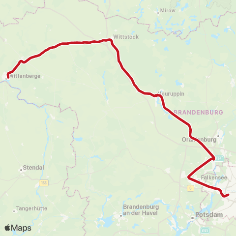DB Regio 🅢 Hennigsdorf Bhf ↔︎ Wittenberge, map