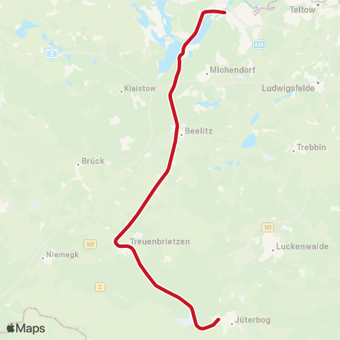 ODEG Ostdeutsche Eisenbahn 🅢 Potsdam Hbf ↔︎ Jüterbog, map