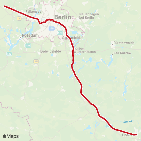DB Regio Nauen, ↔︎ Cottbus, Hbf map