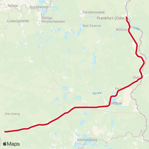 DB Regio Falkenberg ↔︎ Frankfurt (Oder), map