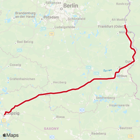 DB Regio Hauptbahnhof ↔︎ Frankfurt (Oder), map