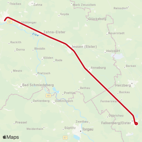 DB Regio Falkenberg (Elster) ↔︎ Dessau Hbf map