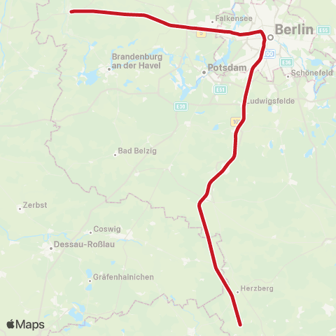 DB Regio Stendal, Hbf ↔︎ Jüterbog, map