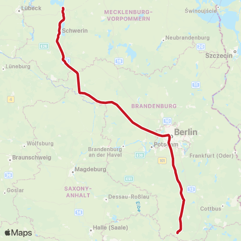 ODEG Ostdeutsche Eisenbahn Elstal, ↔︎ Wismar, map