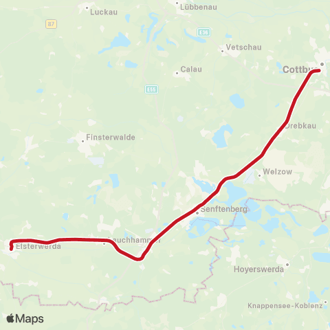 DB Regio Senftenberg, ↔︎ Cottbus, Hbf map