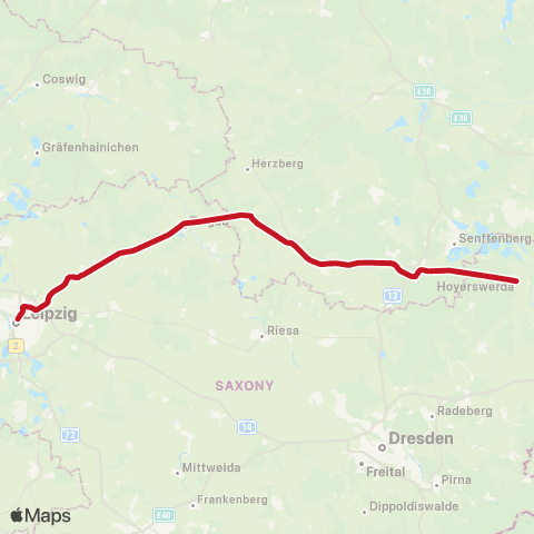 DB Regio Falkenberg ↔︎ Hoyerswerda, map