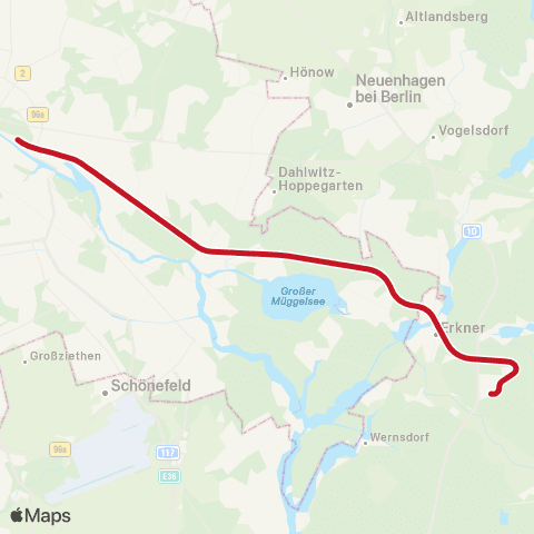 NEB Betriebsgesellschaft Fangschleuse, Tesla Süd Bhf ↔︎ 🅢 Erkner Bhf map