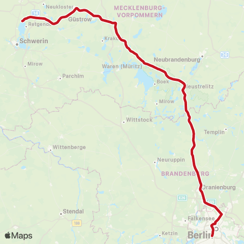 ODEG Ostdeutsche Eisenbahn Schwerin, Hbf ↔︎ 🅢+🅤 Gesundbrunnen Bhf (Berlin) map
