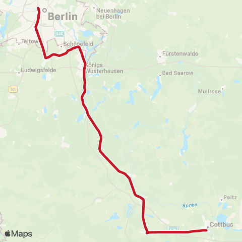 DB Regio 🅢+🅤 Berlin Hbf ↔︎ Lübbenau, map