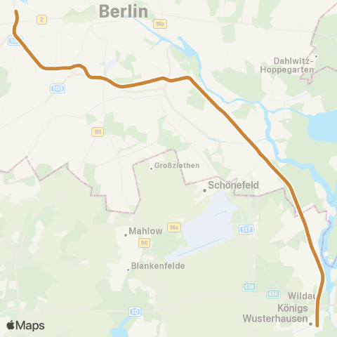 S-Bahn Berlin 🅢 Westend ↔︎ 🅢 Königs Wusterhausen Bhf map