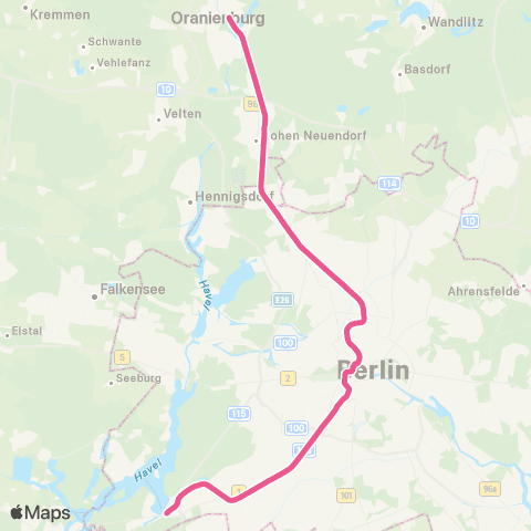 S-Bahn Berlin 🅢 Oranienburg Bhf ↔︎ 🅢 Wannsee Bhf map