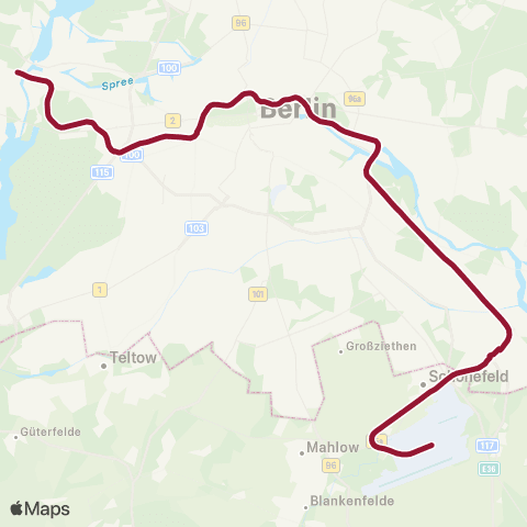 S-Bahn Berlin 🅢 Spandau Bhf ↔︎ Flughafen Ber map