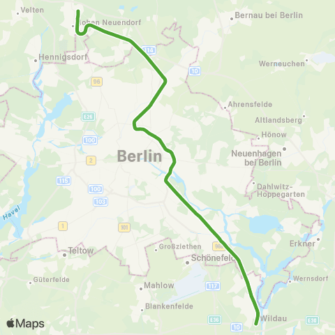 S-Bahn Berlin 🅢 Birkenwerder Bhf ↔︎ 🅢 Grünau map