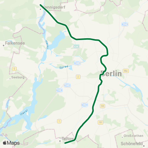 S-Bahn Berlin 🅢 Hennigsdorf Bhf ↔︎ 🅢 Teltow Stadt map