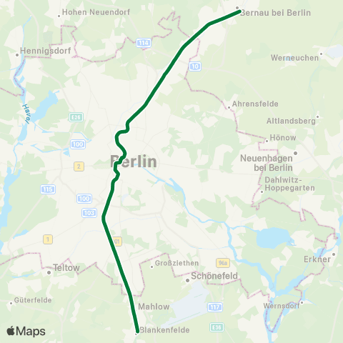 S-Bahn Berlin 🅢 Bernau Bhf ↔︎ 🅢 Blankenfelde (Tf) Bhf map