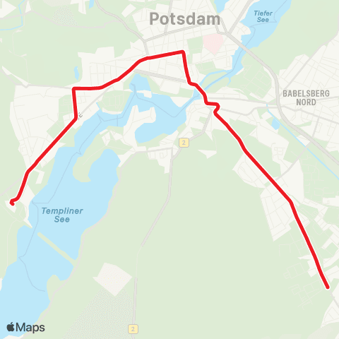 Verkehrsbetrieb Potsdam Rehbrücke Bhf ↔︎ Pirschheide Bhf map