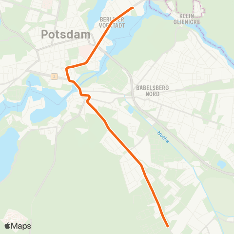 Verkehrsbetrieb Potsdam Rehbrücke Bhf ↔︎ Glienicker Brücke map