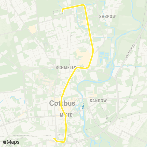 Cottbusverkehr Hbf ↔︎ Schmellwitz Anger map