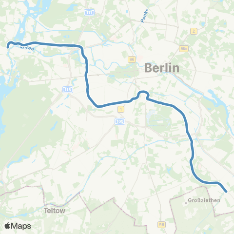 BVG 🅤 Rudow ↔︎ 🅢+🅤 Rathaus Spandau map