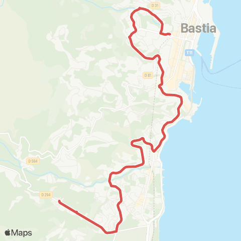 Via Bastia Gare Bastia-Sittelles-Hôpital map