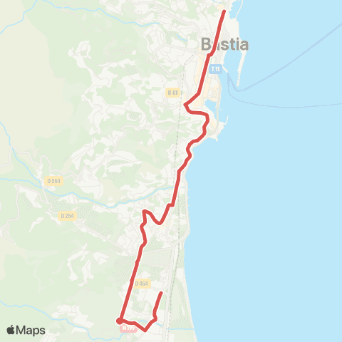 Via Bastia Toga - Montesoro map