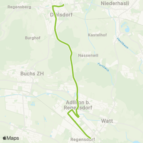 VBG - Verkehrsbetriebe Glattal Dielsdorf, Bahnhof - Regensdorf-Watt, Bahnhof map