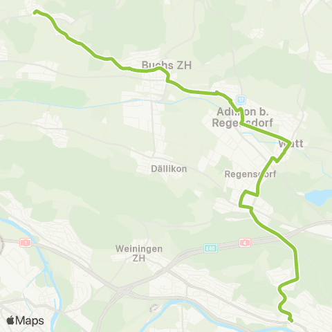 VBG - Verkehrsbetriebe Glattal Buchs ZH, Linde - Zürich, Frankental map