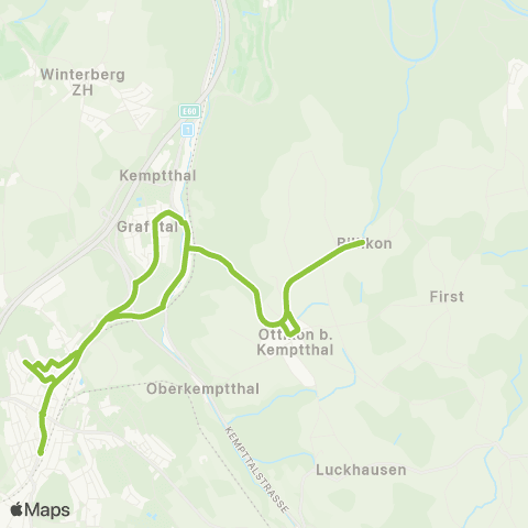 VBG - Verkehrsbetriebe Glattal Effretikon, Bahnhof - Kyburg, Dorf map